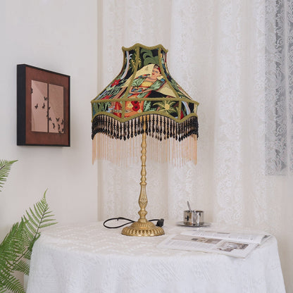 Classic Floral Table Lamp with Fringe