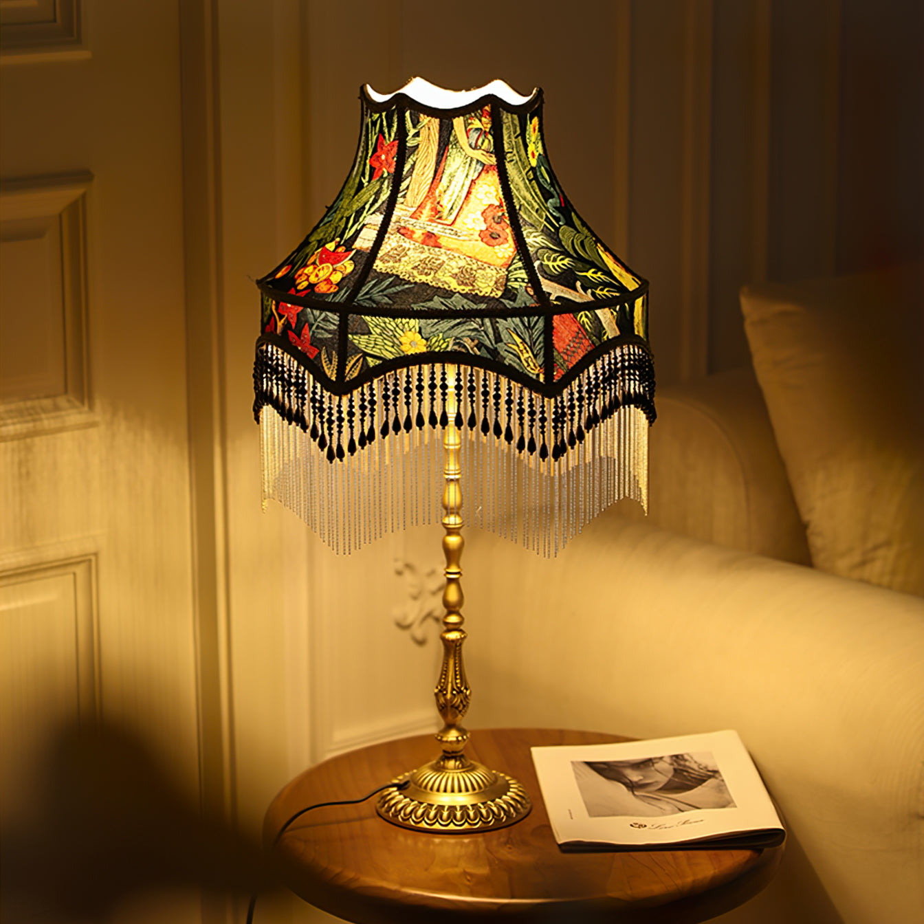 Classic Floral Table Lamp with Fringe