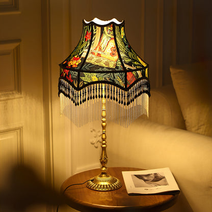 Classic Floral Table Lamp with Fringe