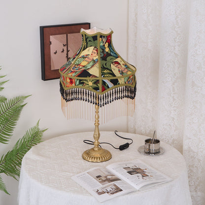 Classic Floral Table Lamp with Fringe