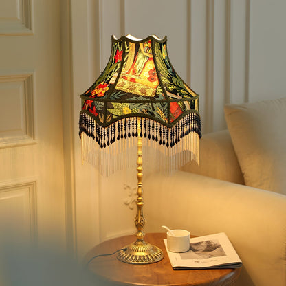 Classic Floral Table Lamp with Fringe