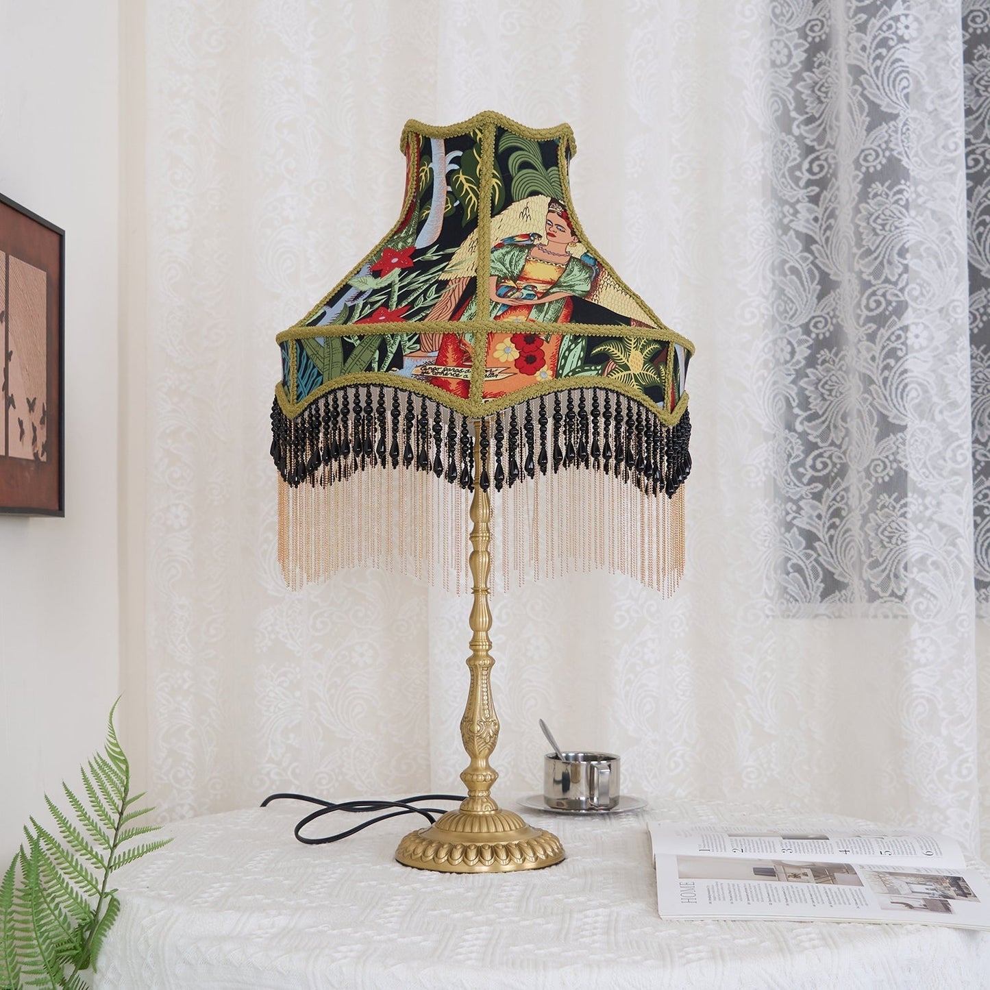 Classic Floral Table Lamp with Fringe
