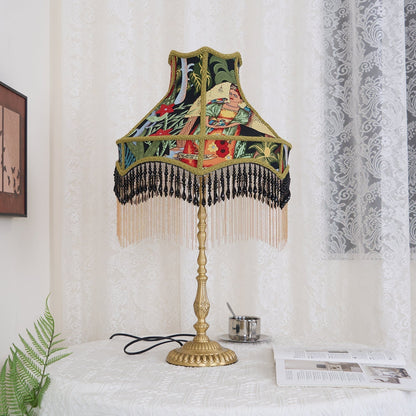 Classic Floral Table Lamp with Fringe