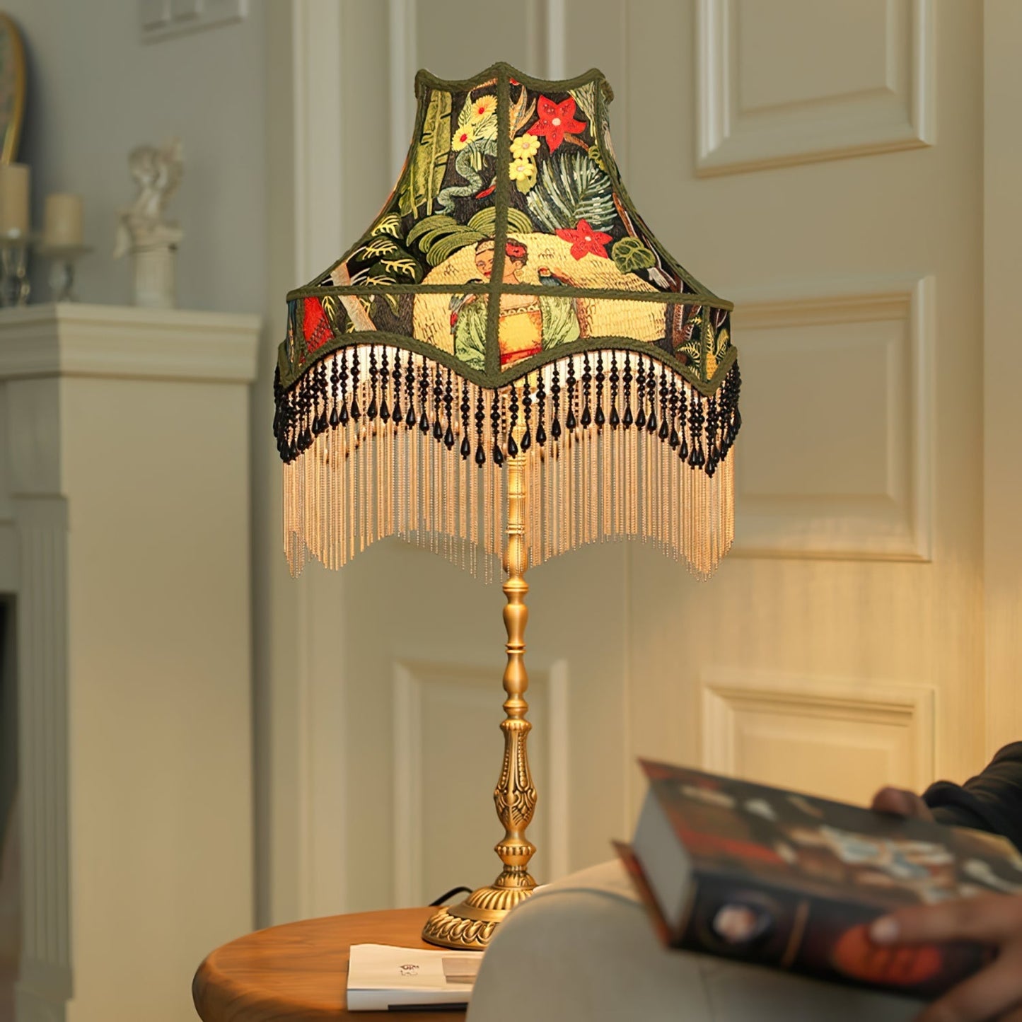 Classic Floral Table Lamp with Fringe