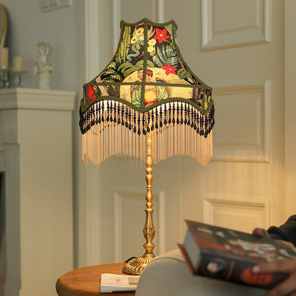 Classic Floral Table Lamp with Fringe