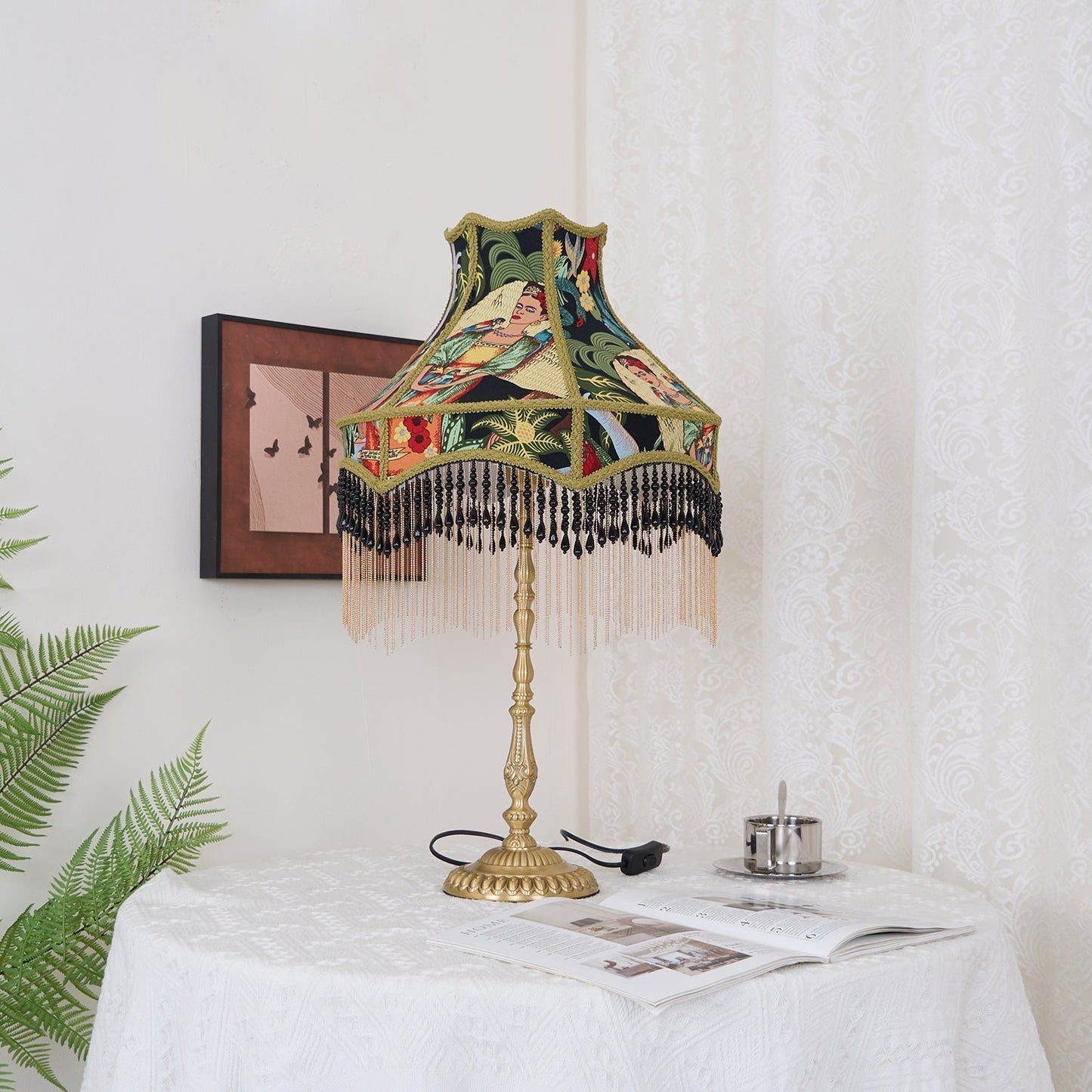 Classic Floral Table Lamp with Fringe