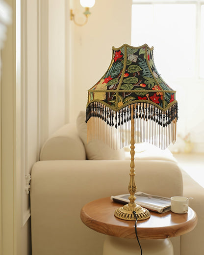 Classic Floral Table Lamp with Fringe