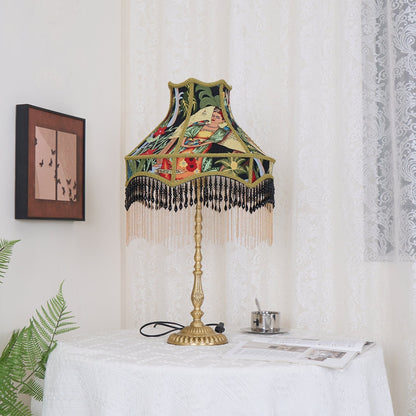 Classic Floral Table Lamp with Fringe