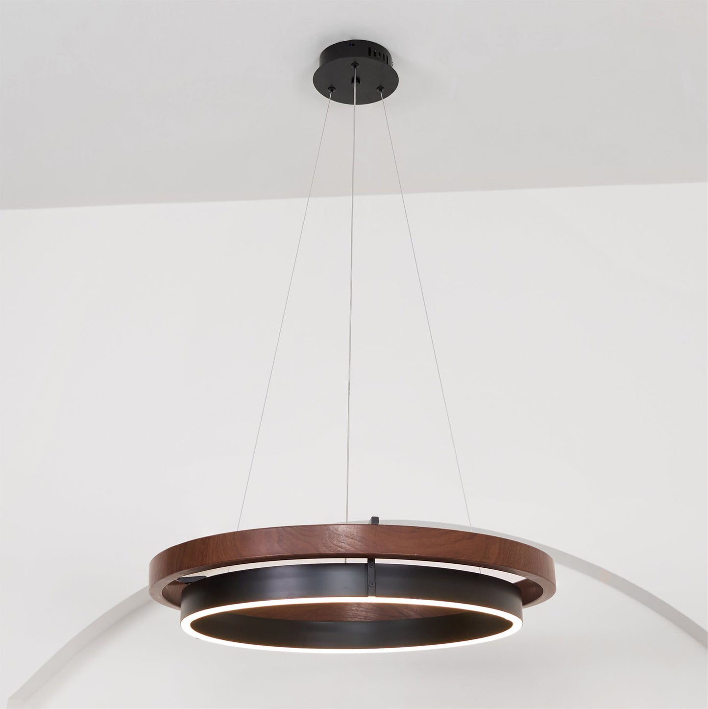 Contemporary Double Ring LED Pendant Adjustable Light Fixture