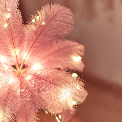 Unique Feather Table Lamp with Rose Gold Base
