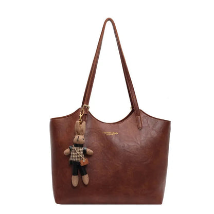 Chic Large Faux Leather Shoulder Bag - Fesara