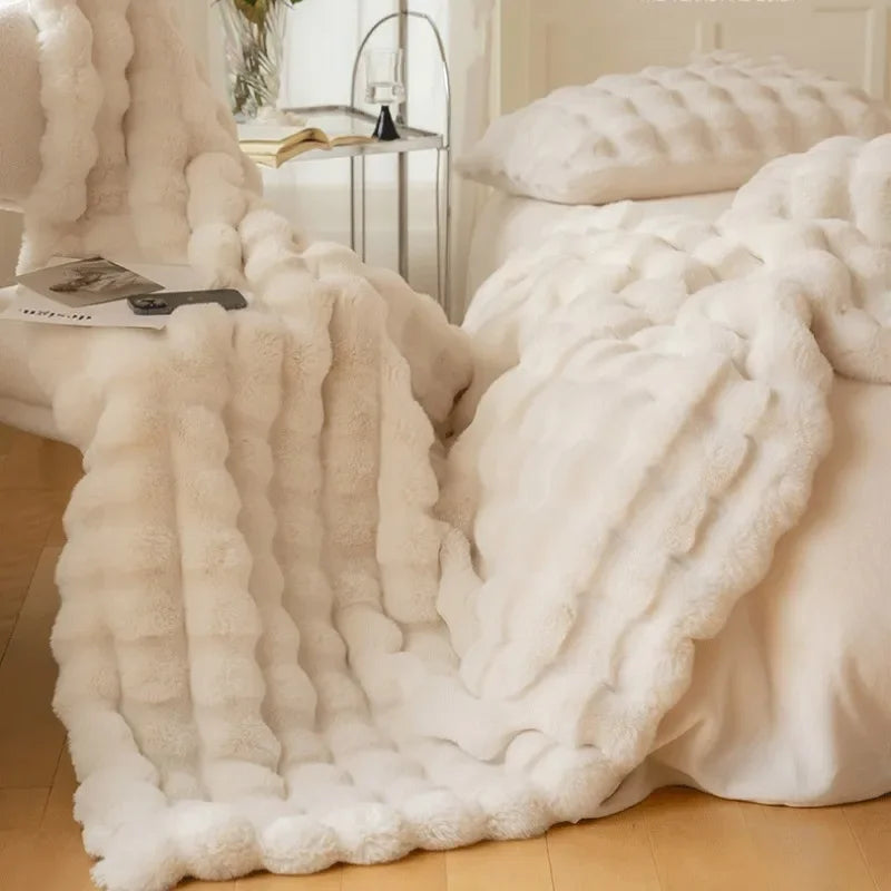 Soft Plush Reversible Throw Blanket Home Decor
