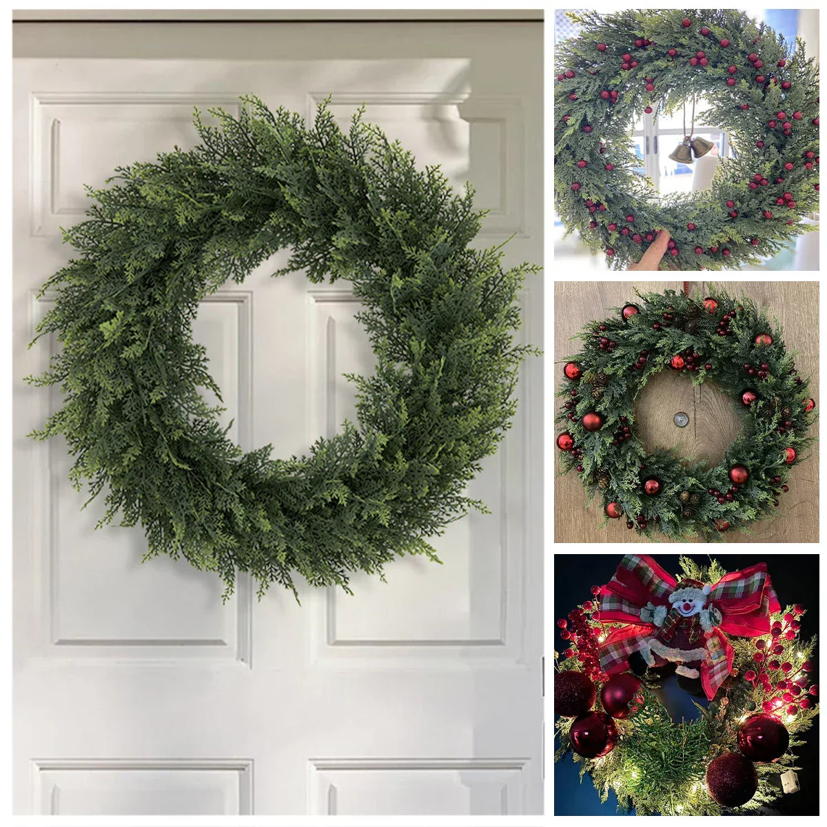 Green Artificial Cedar Wreath for Home Decor