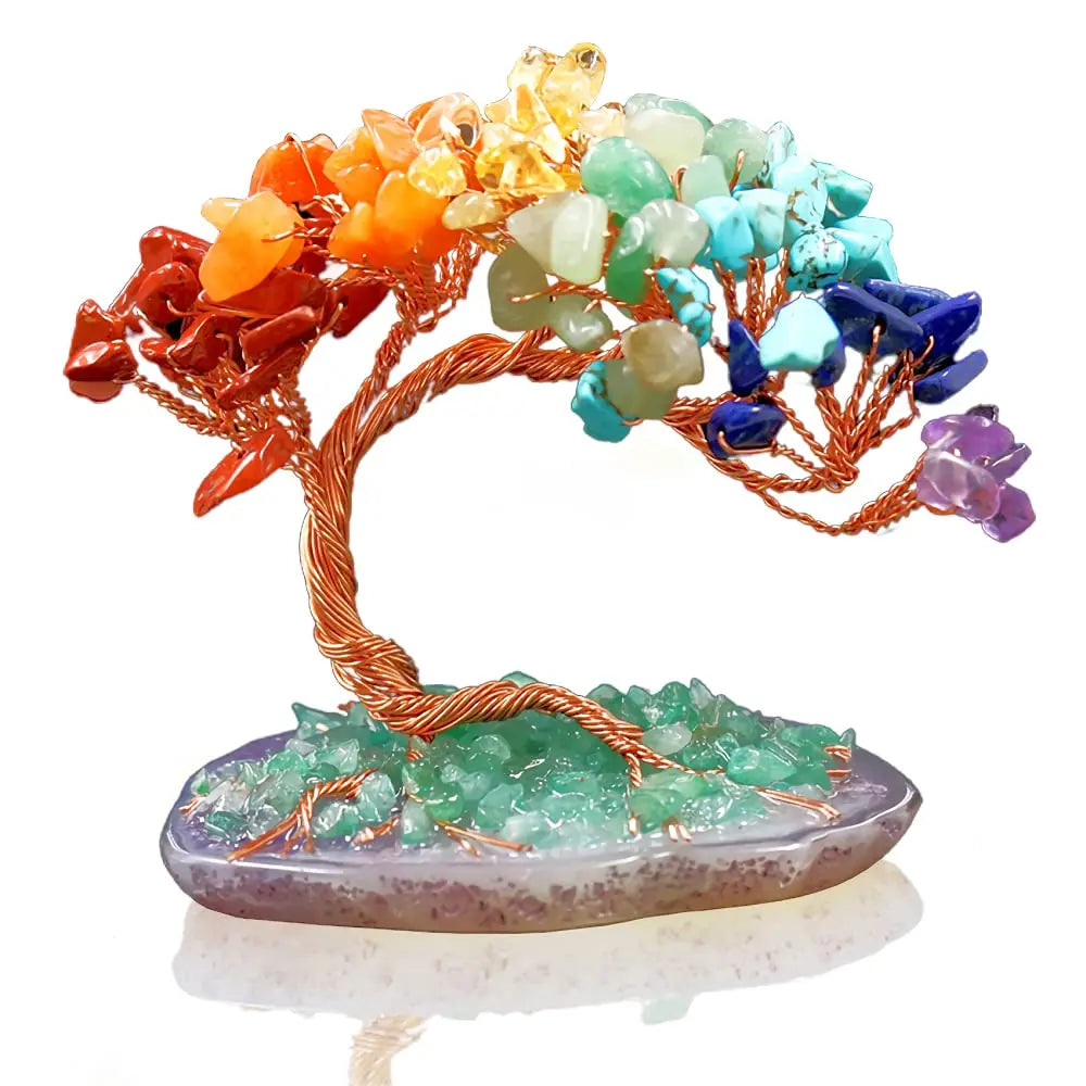 Sparkling Crystal Tree Figurine with Agate Base - Fesara