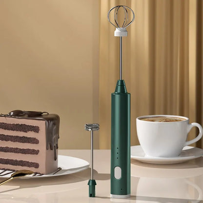 Portable Electric Milk Frother with 2 Interchangeable Tips