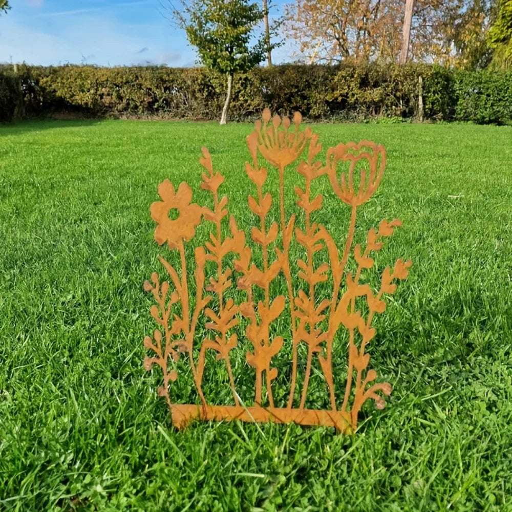 Rustic Metal Flower Garden Decor Stake - Fesara