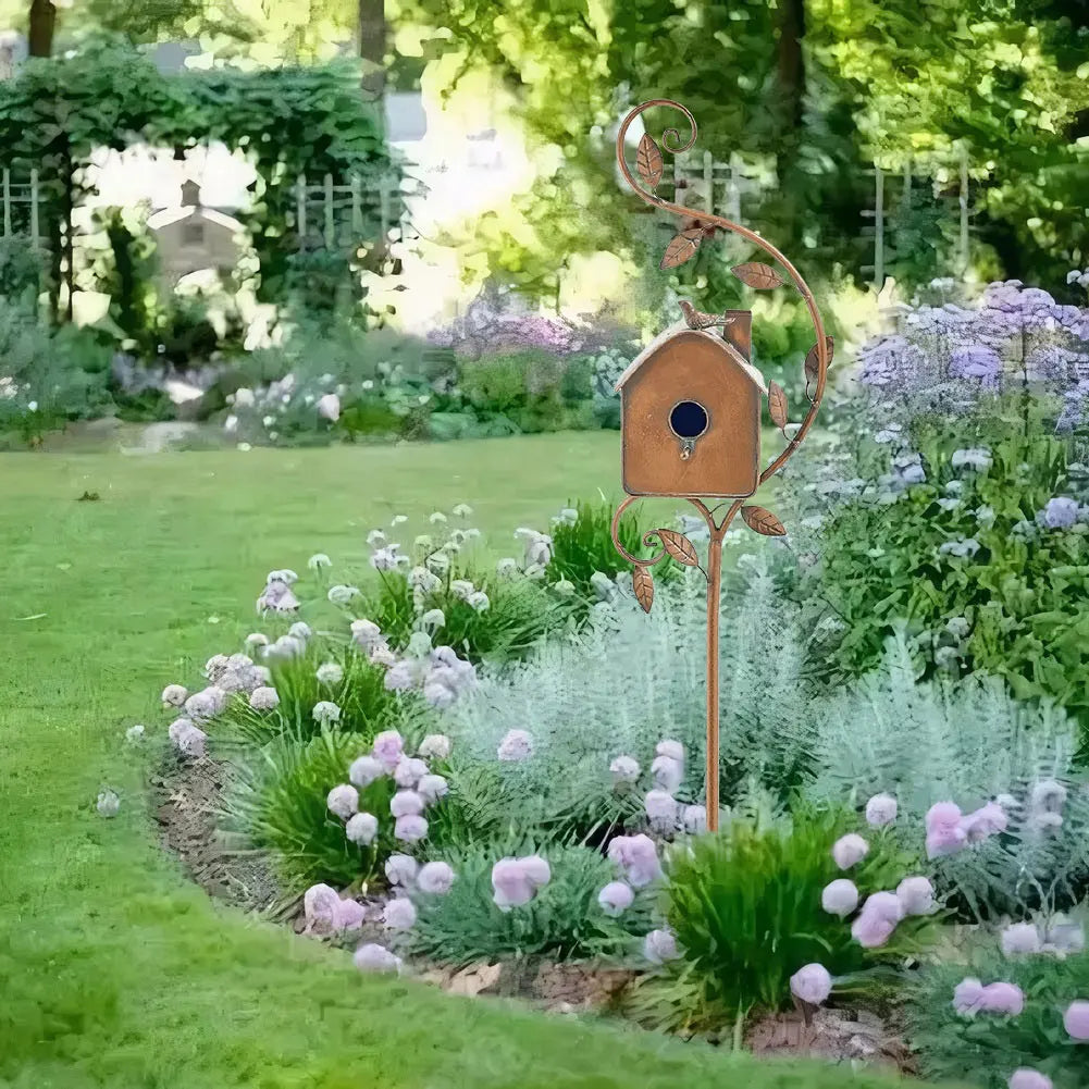 Elegant Metal Birdhouse with Pole for Garden Decoration – Durable and Weather-Resistant Bird House for Outdoor Spaces-6