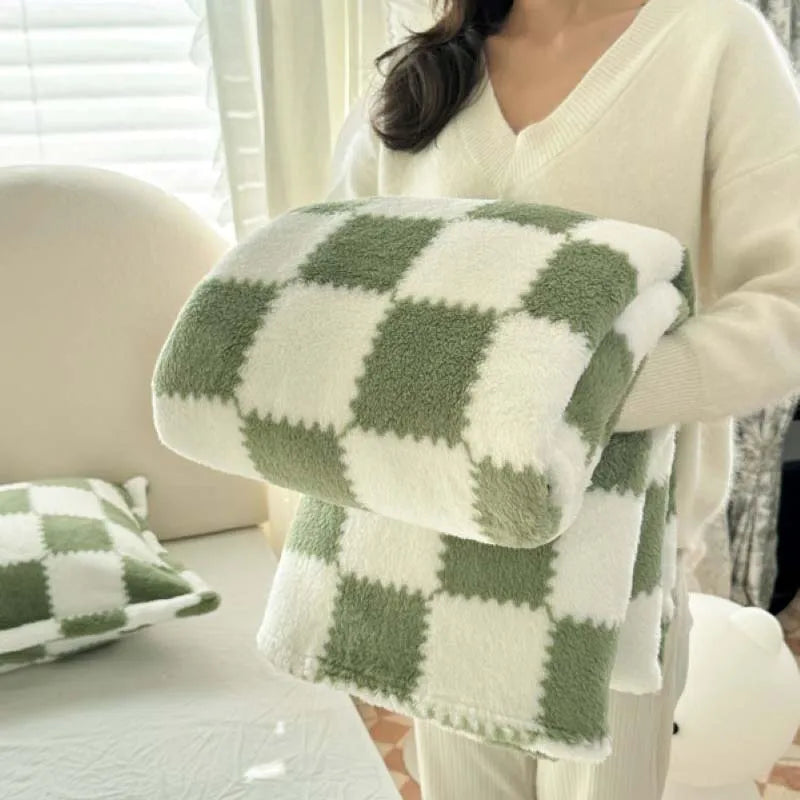 Cozy Plush Throw Blanket with Pink Check Design