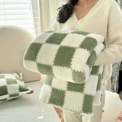 Cozy Plush Throw Blanket with Pink Check Design