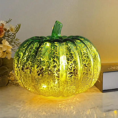 Glowing Glass Pumpkin Decor, LED Autumn Light