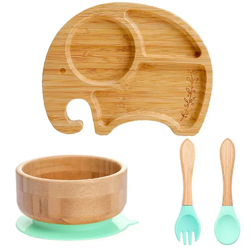 Natural Bamboo Baby Dish Set with Strong Suction Base
