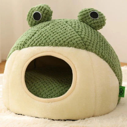Cozy Pet Hideaway Plush Frog Cave Bed