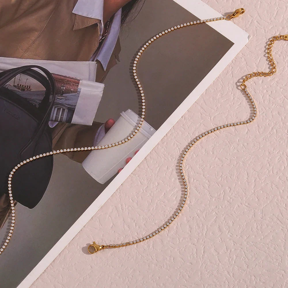 Delicate 2mm Thin Chain Bracelet Necklace Set