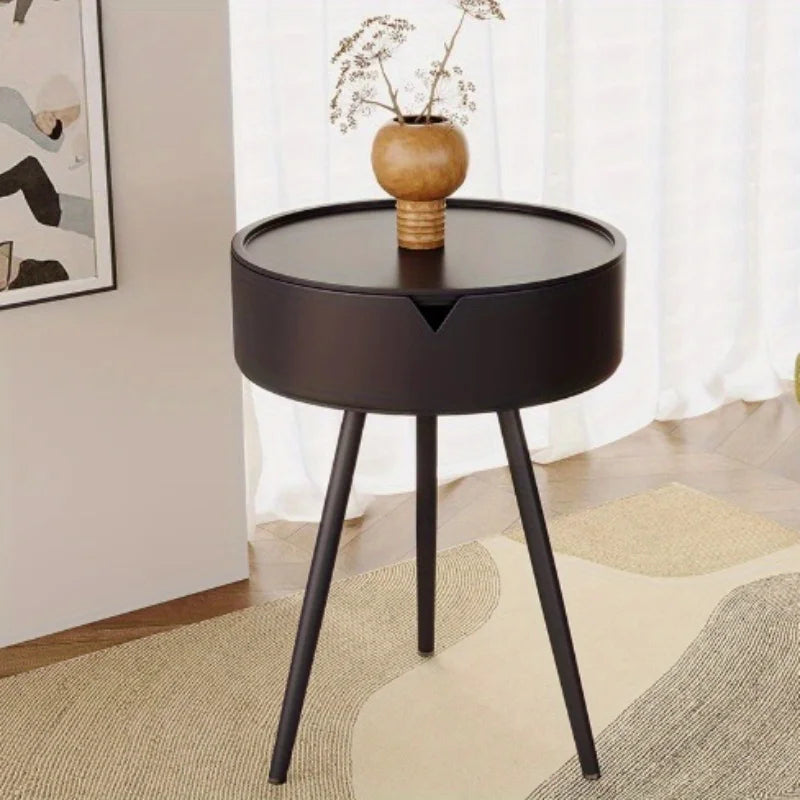 Compact Round End Table with Storage and Portable Design