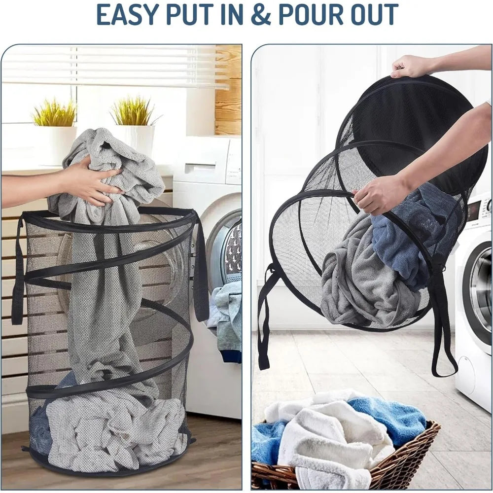Portable Folding Laundry Hamper with Mesh Panels