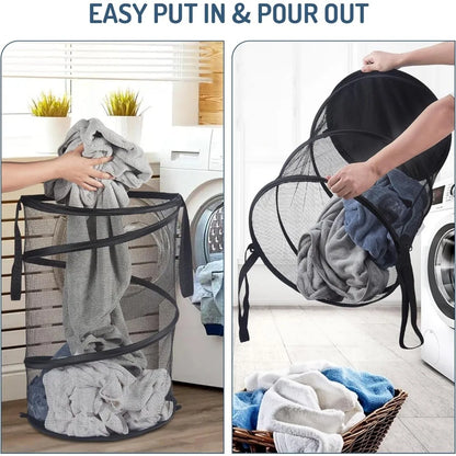 Portable Folding Laundry Hamper with Mesh Panels