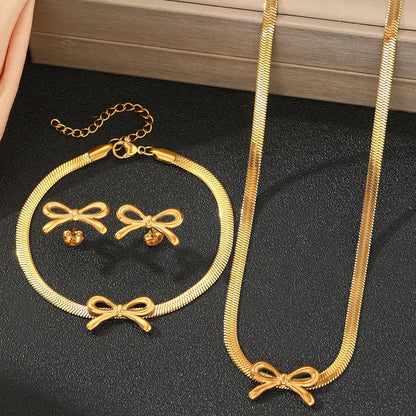 Delicate Bow Herringbone Jewelry Set for Women