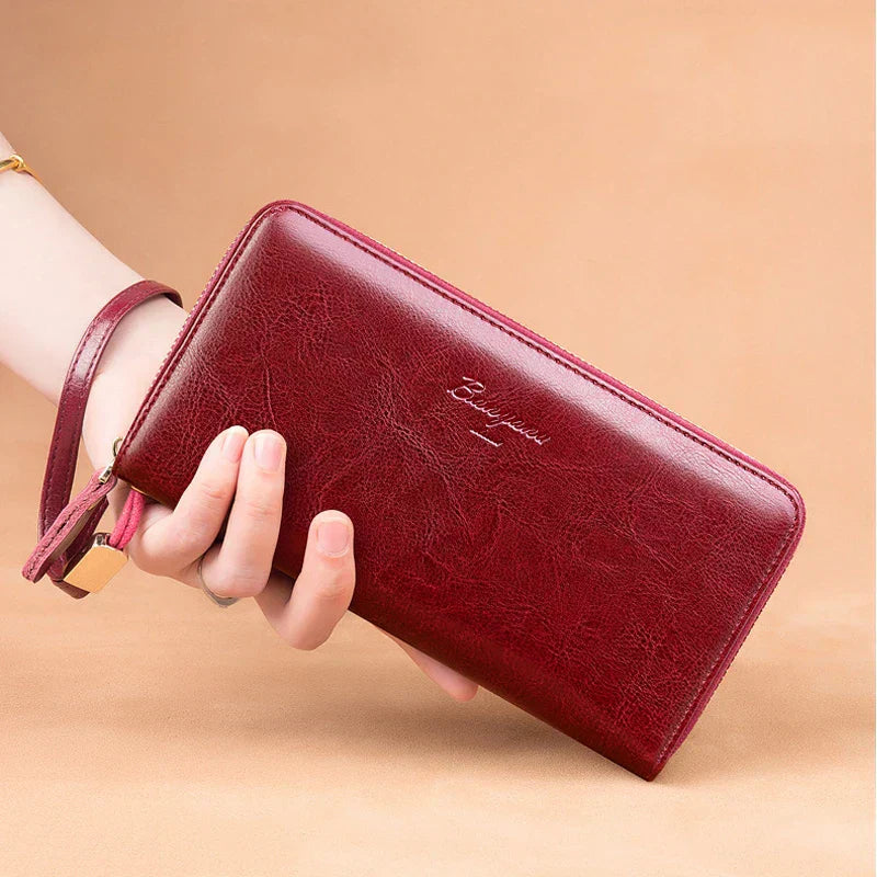 Stylish Leather Travel Clutch Wallet with Phone Pocket