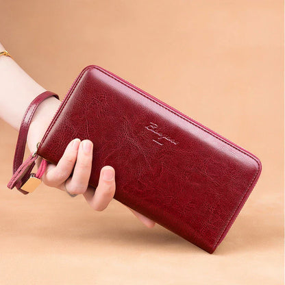 Stylish Leather Travel Clutch Wallet with Phone Pocket