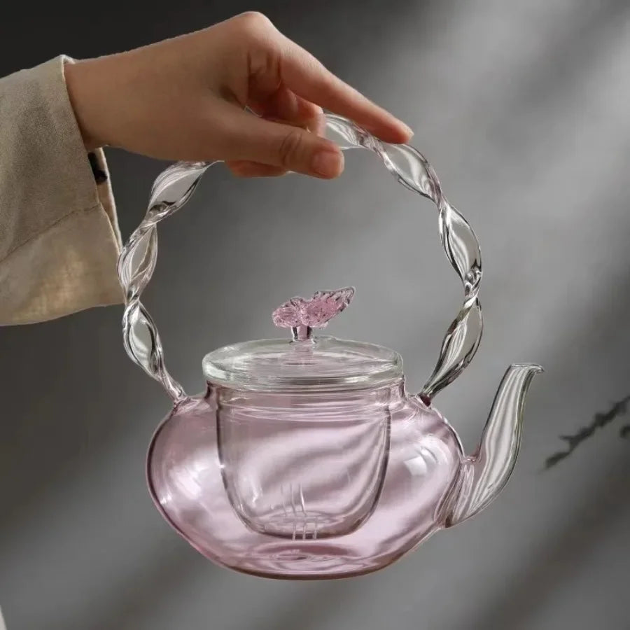 Delicate Flower Top Glass Loose Leaf Teapot