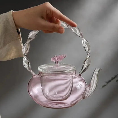 Delicate Flower Top Glass Loose Leaf Teapot
