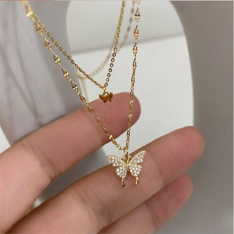 Delicate Feather Double Layer Silver Necklace