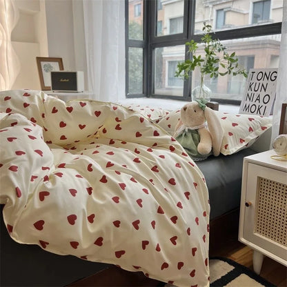 Cute Heart Duvet Cover Set - Soft Floral Bedding