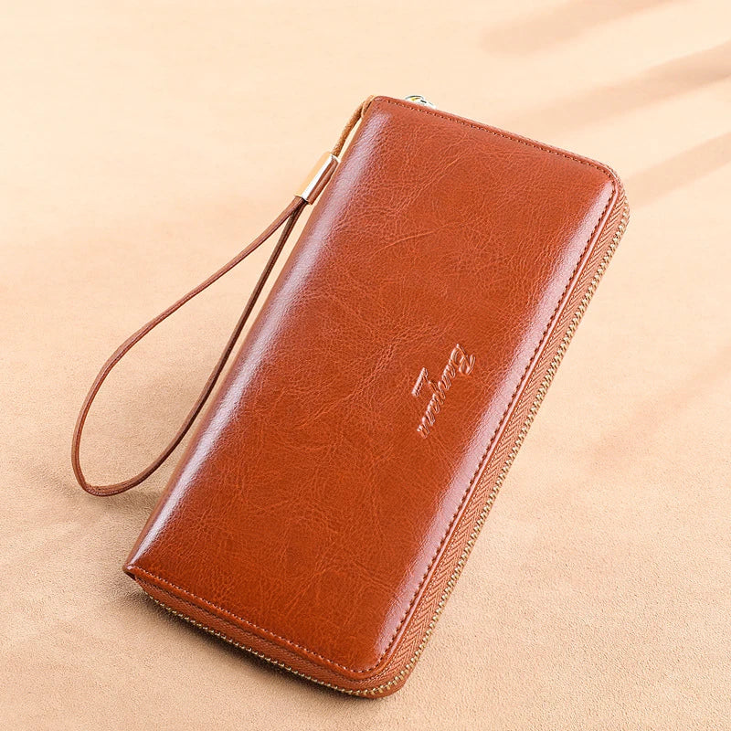 Stylish Leather Travel Clutch Wallet with Phone Pocket