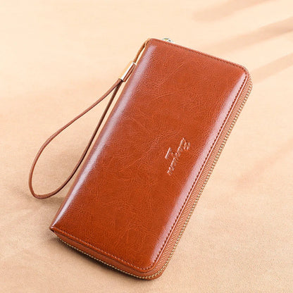 Stylish Leather Travel Clutch Wallet with Phone Pocket