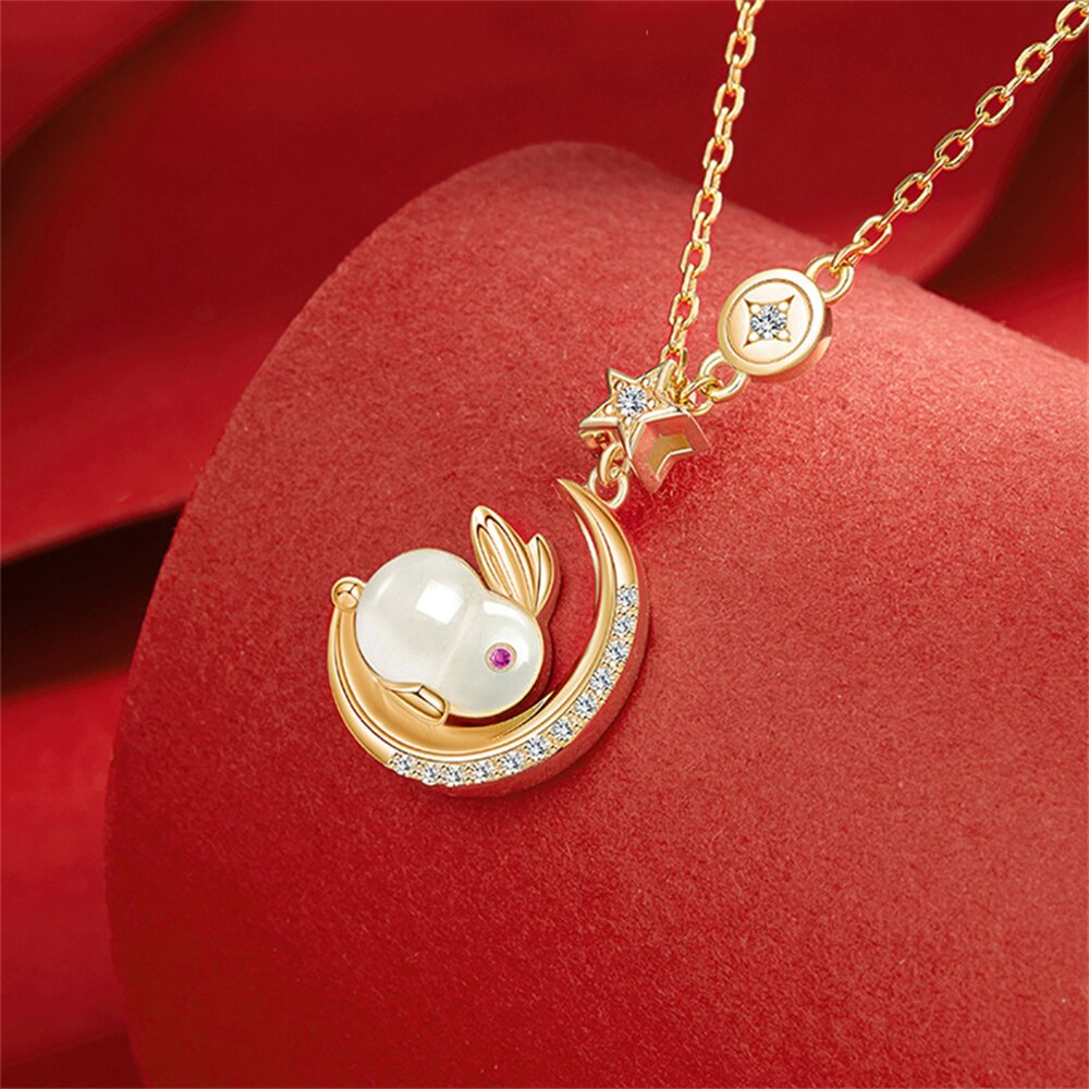 Shiny Rabbit Moon Pendant Necklace
