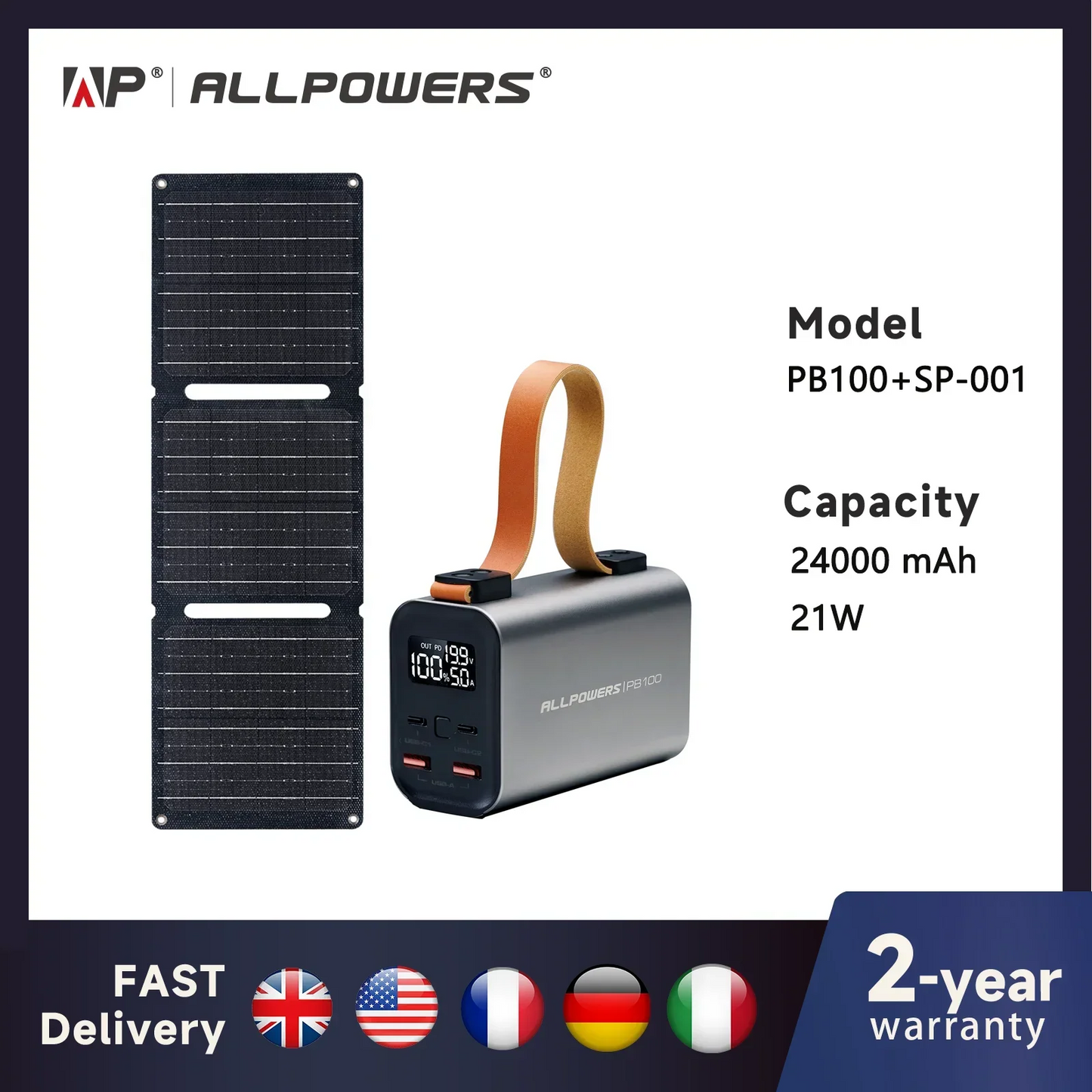 Portable Solar Charger 24,000mAh Fast Charging Power Bank