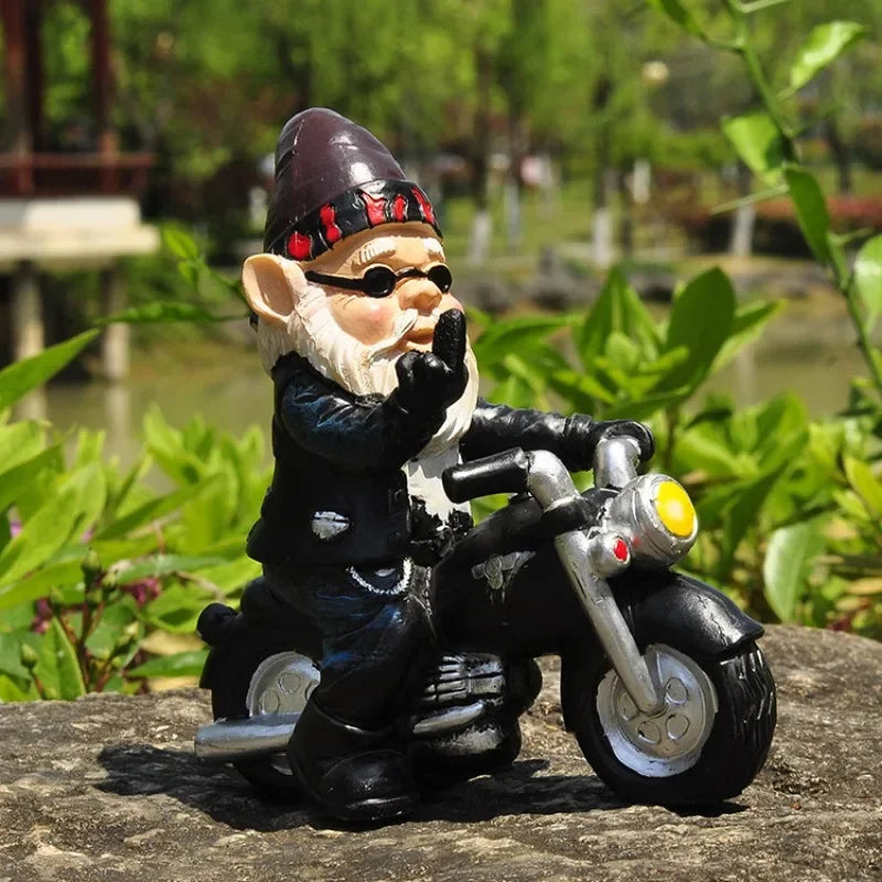 Fun Garden Gnome on Bike Resin Statue