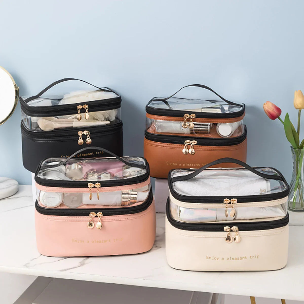Spacious Travel Makeup Bag with Clear Top - Fesara