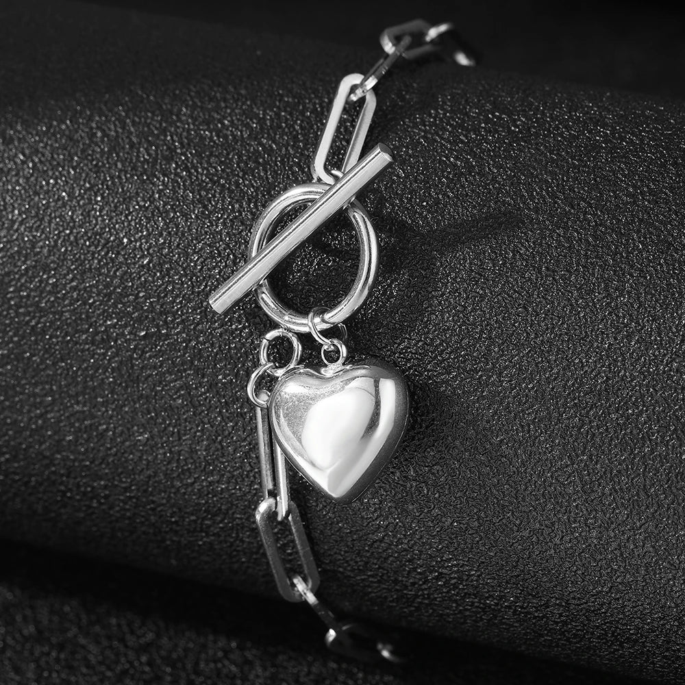 Simple Paperclip Heart Charm Bracelet