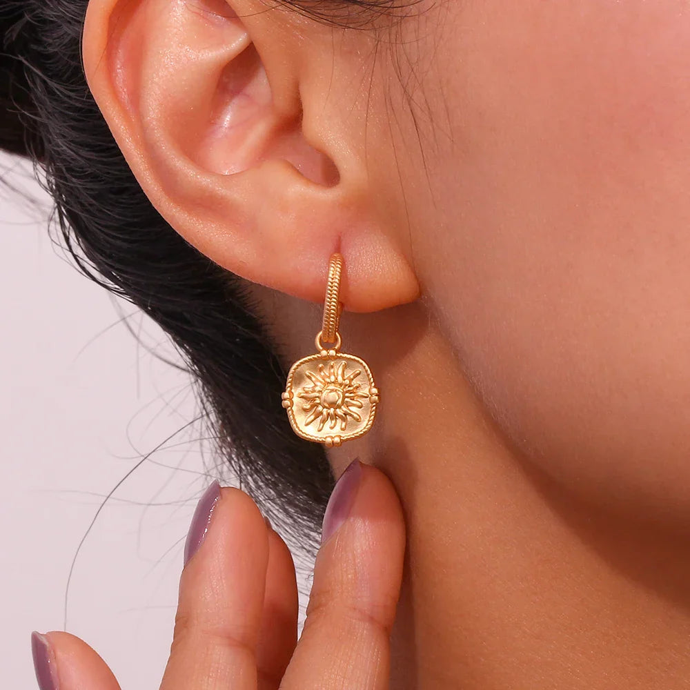 Delicate Gold Sun Drop Earrings - Fesara