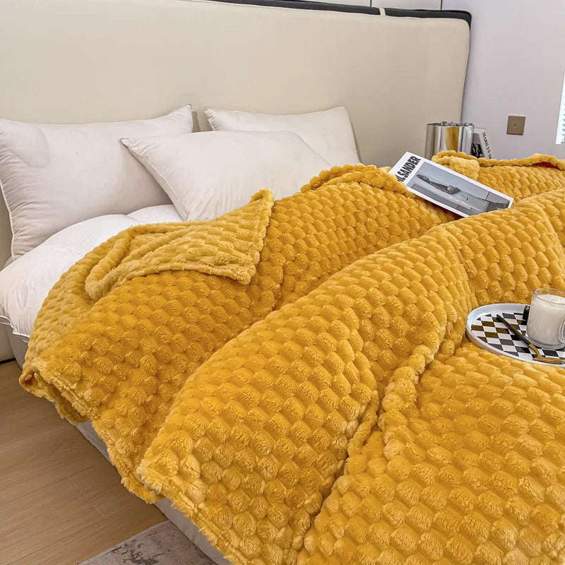Plush Checked Velvet Blanket Soft Warm Throw