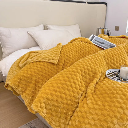 Plush Checked Velvet Blanket Soft Warm Throw