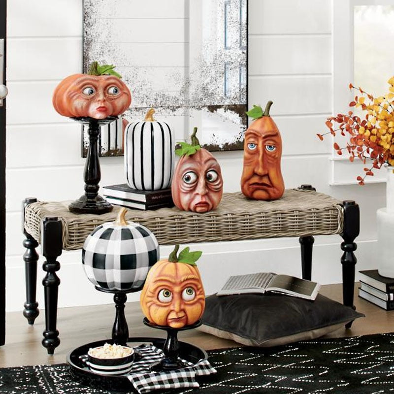 Colorful Carved Pumpkin Halloween Decor