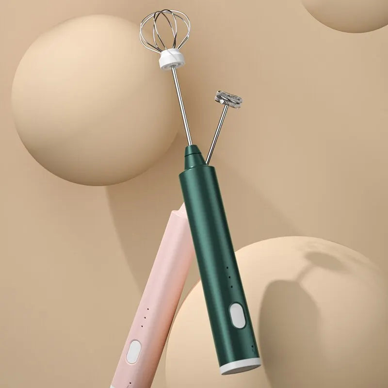 Portable Electric Milk Frother with 2 Interchangeable Tips