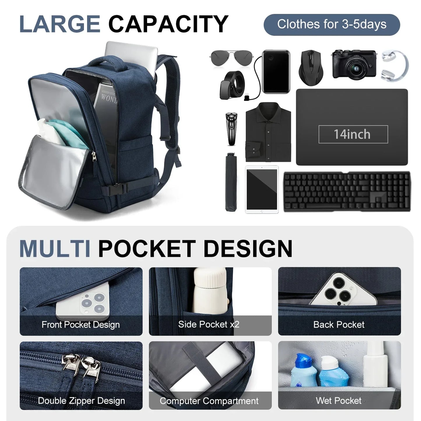 Waterproof Travel Backpack with Laptop Sleeve
